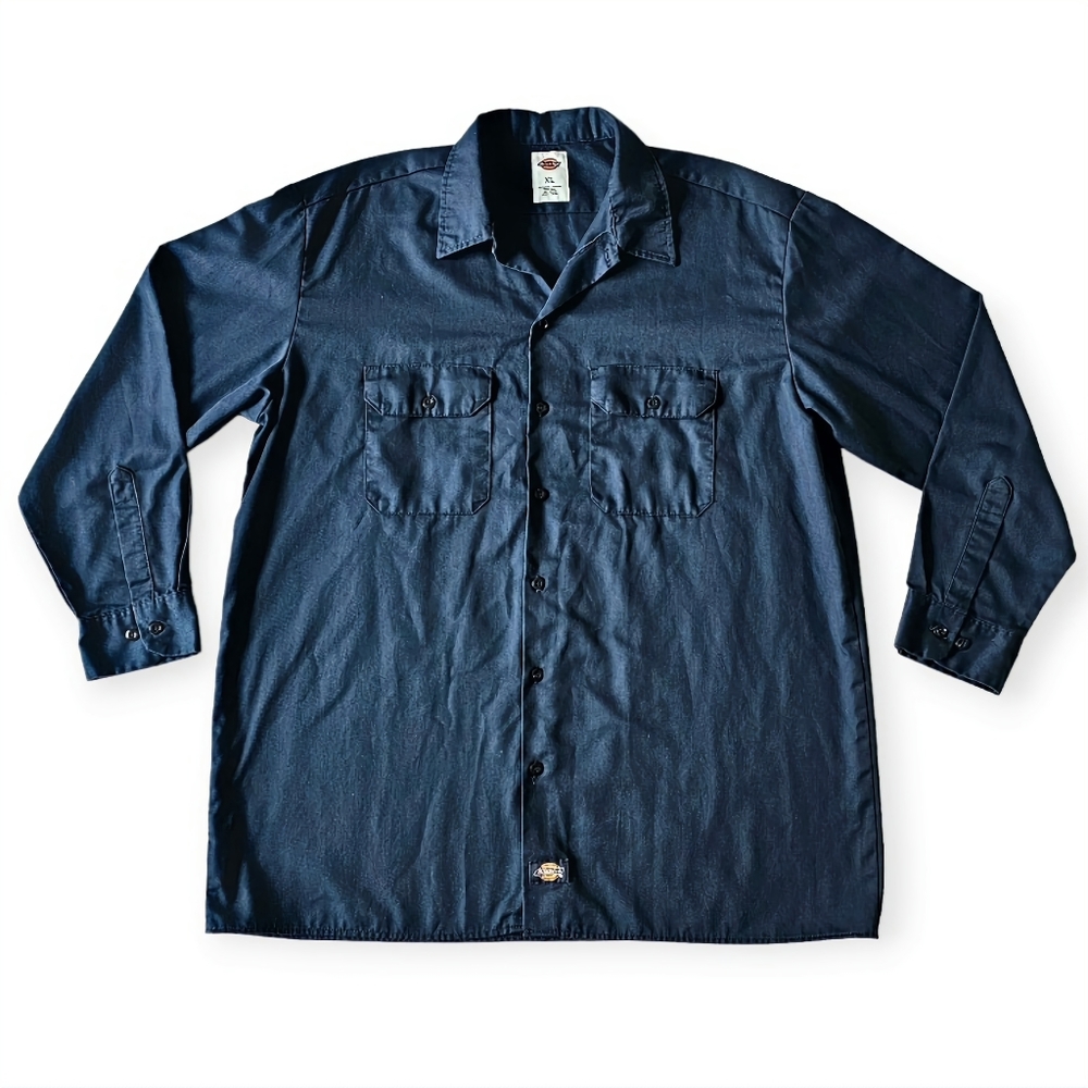 Dickies Work Shirt Mens XL Navy Blue Long Sleeve Button Up Workwear
